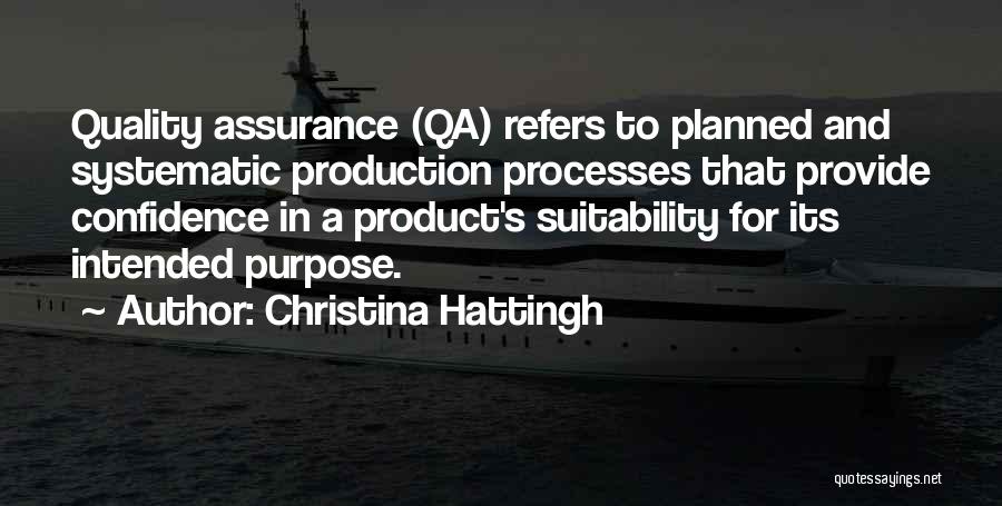 Christina Hattingh Quotes: Quality Assurance (qa) Refers To Planned And Systematic Production Processes That Provide Confidence In A Product's Suitability For Its Intended
