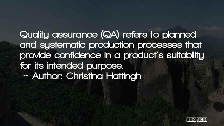 Christina Hattingh Quotes: Quality Assurance (qa) Refers To Planned And Systematic Production Processes That Provide Confidence In A Product's Suitability For Its Intended