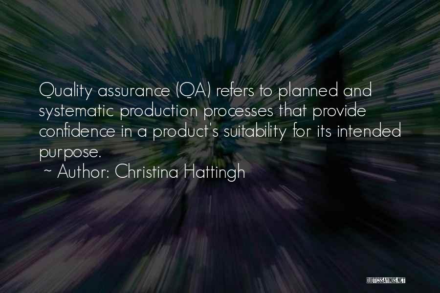 Christina Hattingh Quotes: Quality Assurance (qa) Refers To Planned And Systematic Production Processes That Provide Confidence In A Product's Suitability For Its Intended