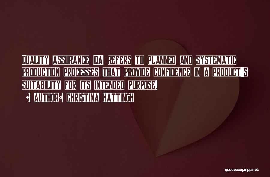 Christina Hattingh Quotes: Quality Assurance (qa) Refers To Planned And Systematic Production Processes That Provide Confidence In A Product's Suitability For Its Intended