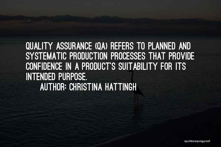 Christina Hattingh Quotes: Quality Assurance (qa) Refers To Planned And Systematic Production Processes That Provide Confidence In A Product's Suitability For Its Intended