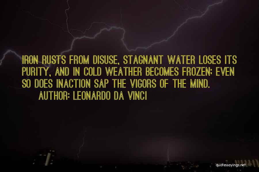 Leonardo Da Vinci Quotes: Iron Rusts From Disuse, Stagnant Water Loses Its Purity, And In Cold Weather Becomes Frozen; Even So Does Inaction Sap