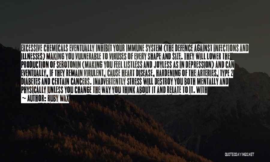 Ruby Wax Quotes: Excessive Chemicals Eventually Inhibit Your Immune System (the Defence Against Infections And Illnesses) Making You Vulnerable To Viruses Of Every