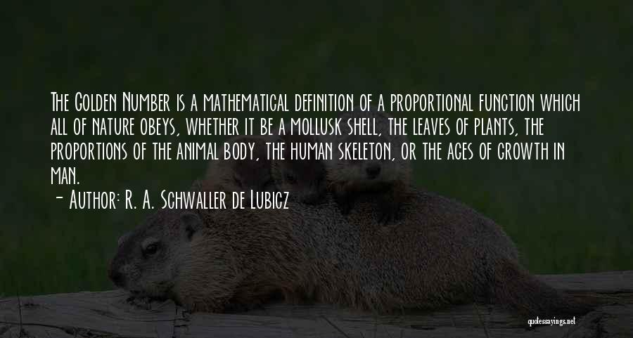 R. A. Schwaller De Lubicz Quotes: The Golden Number Is A Mathematical Definition Of A Proportional Function Which All Of Nature Obeys, Whether It Be A