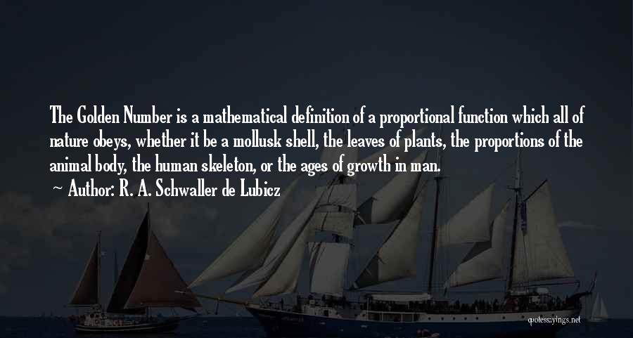 R. A. Schwaller De Lubicz Quotes: The Golden Number Is A Mathematical Definition Of A Proportional Function Which All Of Nature Obeys, Whether It Be A