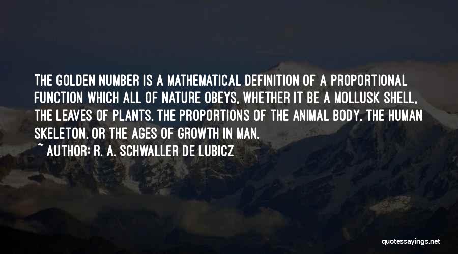 R. A. Schwaller De Lubicz Quotes: The Golden Number Is A Mathematical Definition Of A Proportional Function Which All Of Nature Obeys, Whether It Be A