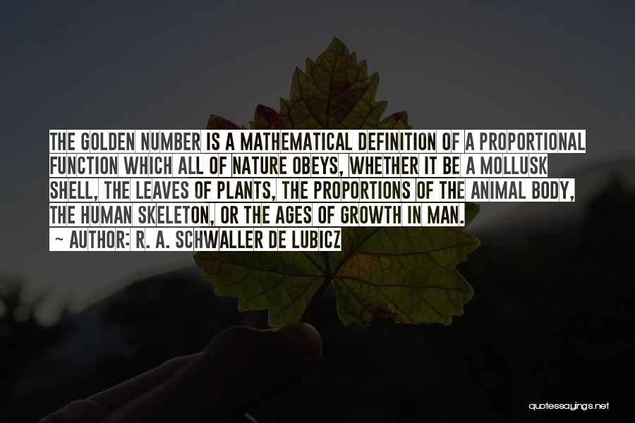 R. A. Schwaller De Lubicz Quotes: The Golden Number Is A Mathematical Definition Of A Proportional Function Which All Of Nature Obeys, Whether It Be A