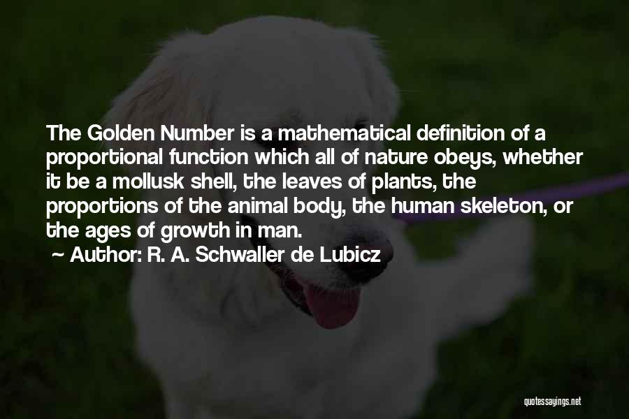 R. A. Schwaller De Lubicz Quotes: The Golden Number Is A Mathematical Definition Of A Proportional Function Which All Of Nature Obeys, Whether It Be A