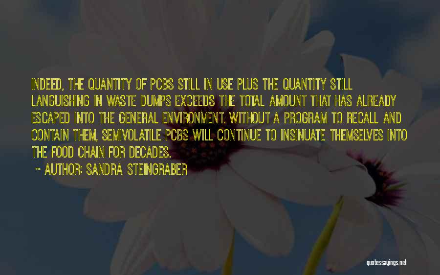 Sandra Steingraber Quotes: Indeed, The Quantity Of Pcbs Still In Use Plus The Quantity Still Languishing In Waste Dumps Exceeds The Total Amount