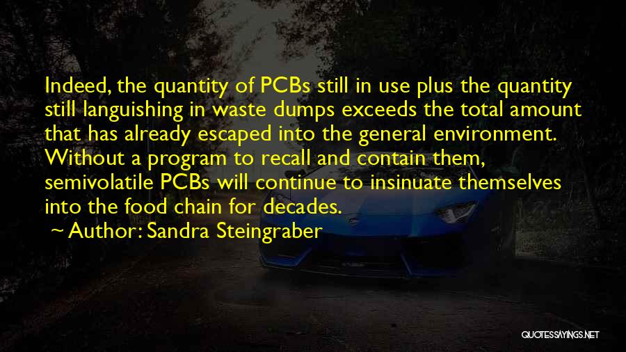 Sandra Steingraber Quotes: Indeed, The Quantity Of Pcbs Still In Use Plus The Quantity Still Languishing In Waste Dumps Exceeds The Total Amount