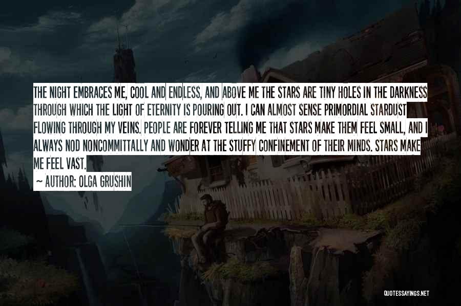 Olga Grushin Quotes: The Night Embraces Me, Cool And Endless, And Above Me The Stars Are Tiny Holes In The Darkness Through Which