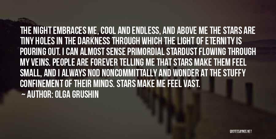 Olga Grushin Quotes: The Night Embraces Me, Cool And Endless, And Above Me The Stars Are Tiny Holes In The Darkness Through Which