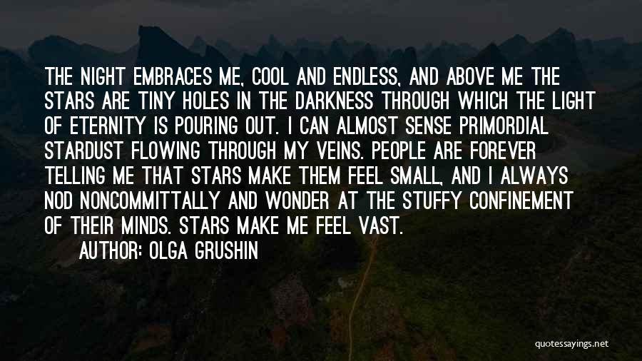Olga Grushin Quotes: The Night Embraces Me, Cool And Endless, And Above Me The Stars Are Tiny Holes In The Darkness Through Which