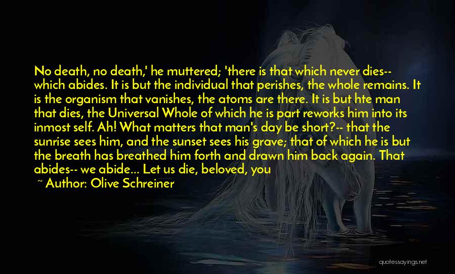 Olive Schreiner Quotes: No Death, No Death,' He Muttered; 'there Is That Which Never Dies-- Which Abides. It Is But The Individual That