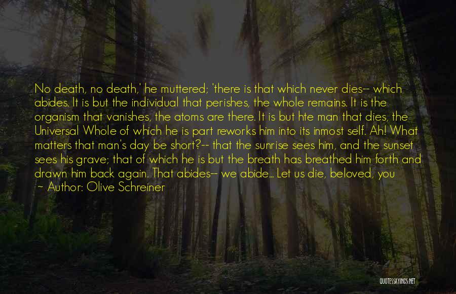 Olive Schreiner Quotes: No Death, No Death,' He Muttered; 'there Is That Which Never Dies-- Which Abides. It Is But The Individual That