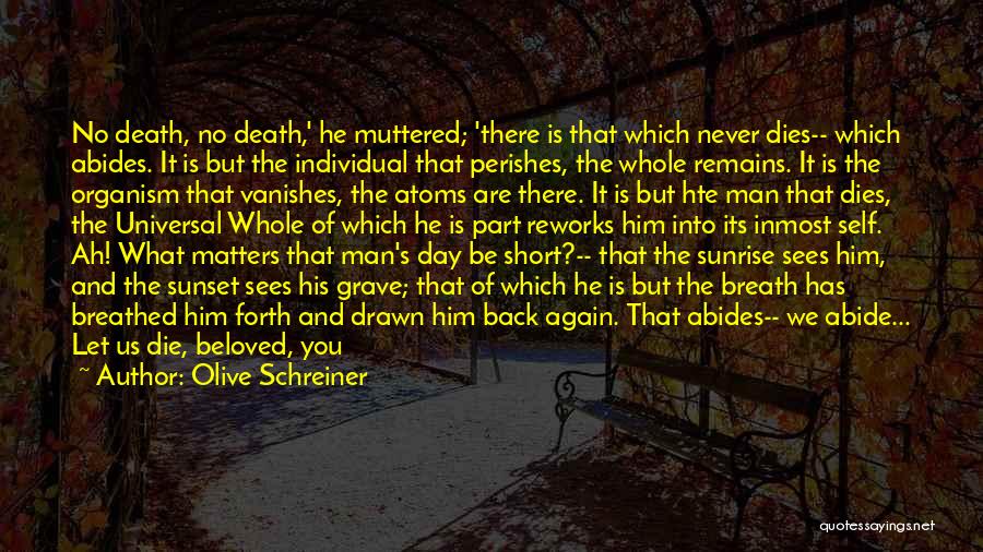 Olive Schreiner Quotes: No Death, No Death,' He Muttered; 'there Is That Which Never Dies-- Which Abides. It Is But The Individual That