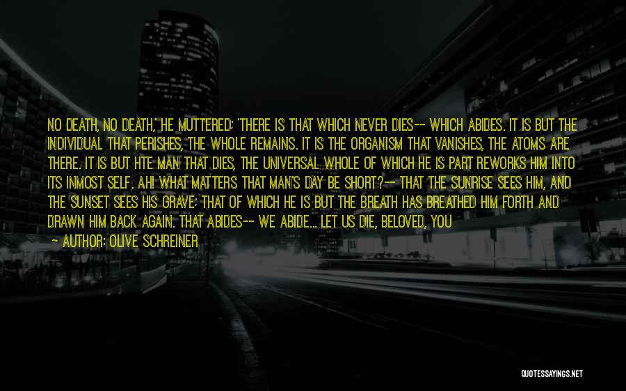 Olive Schreiner Quotes: No Death, No Death,' He Muttered; 'there Is That Which Never Dies-- Which Abides. It Is But The Individual That