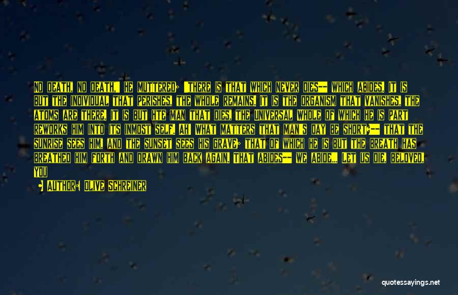 Olive Schreiner Quotes: No Death, No Death,' He Muttered; 'there Is That Which Never Dies-- Which Abides. It Is But The Individual That
