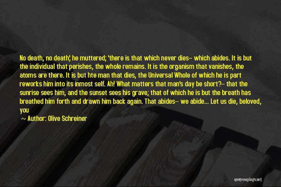 Olive Schreiner Quotes: No Death, No Death,' He Muttered; 'there Is That Which Never Dies-- Which Abides. It Is But The Individual That