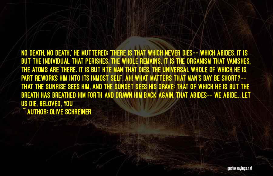 Olive Schreiner Quotes: No Death, No Death,' He Muttered; 'there Is That Which Never Dies-- Which Abides. It Is But The Individual That