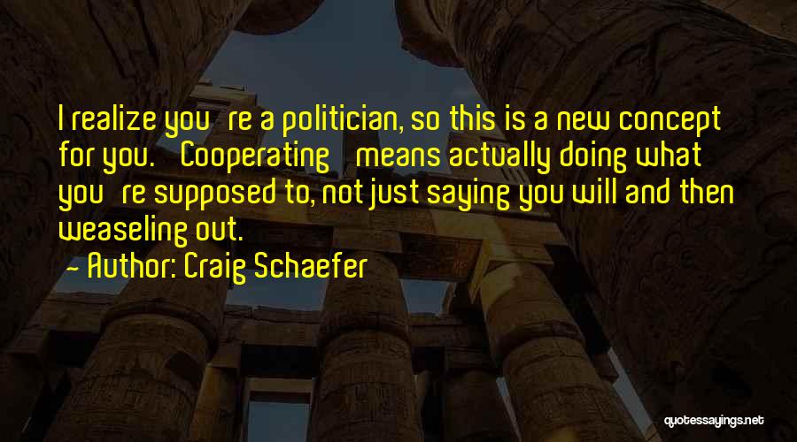 Craig Schaefer Quotes: I Realize You're A Politician, So This Is A New Concept For You. 'cooperating' Means Actually Doing What You're Supposed