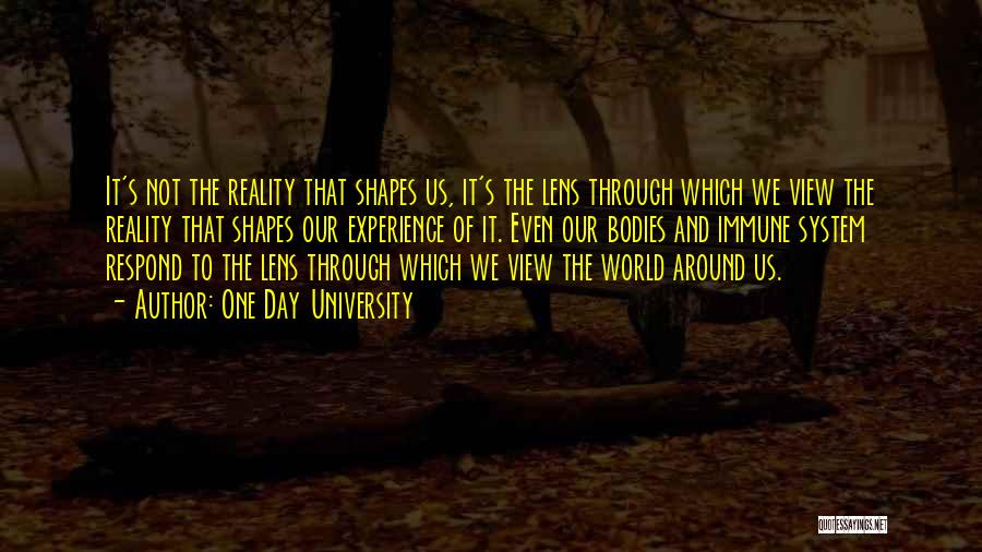 One Day University Quotes: It's Not The Reality That Shapes Us, It's The Lens Through Which We View The Reality That Shapes Our Experience