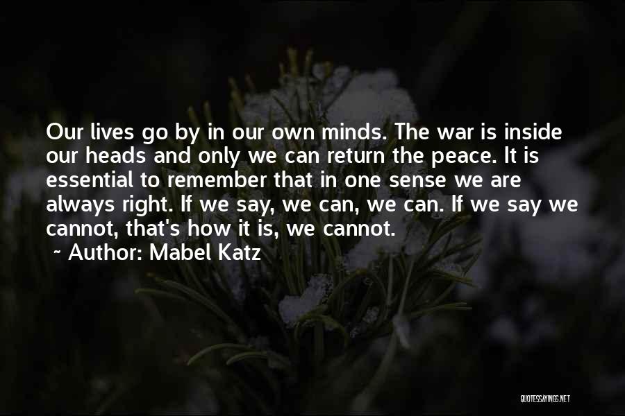 Mabel Katz Quotes: Our Lives Go By In Our Own Minds. The War Is Inside Our Heads And Only We Can Return The