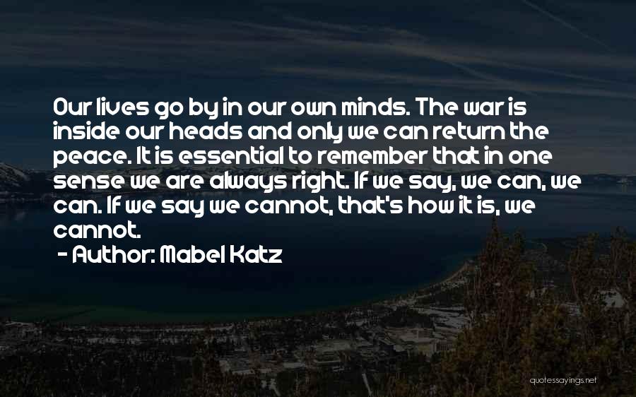Mabel Katz Quotes: Our Lives Go By In Our Own Minds. The War Is Inside Our Heads And Only We Can Return The