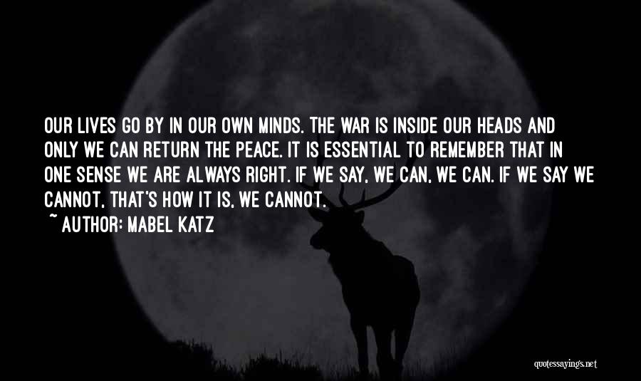 Mabel Katz Quotes: Our Lives Go By In Our Own Minds. The War Is Inside Our Heads And Only We Can Return The