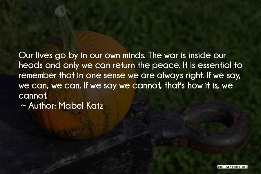 Mabel Katz Quotes: Our Lives Go By In Our Own Minds. The War Is Inside Our Heads And Only We Can Return The