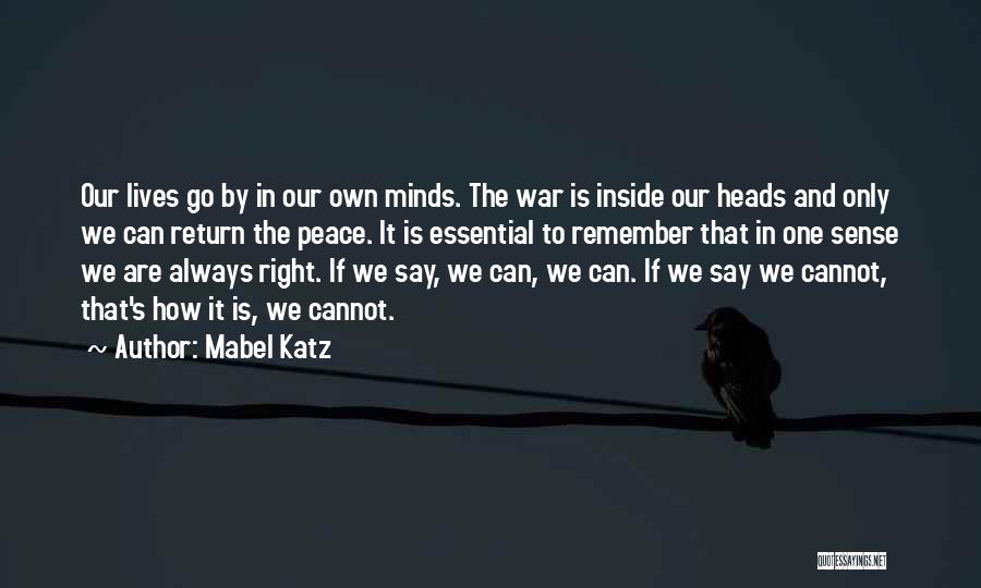 Mabel Katz Quotes: Our Lives Go By In Our Own Minds. The War Is Inside Our Heads And Only We Can Return The