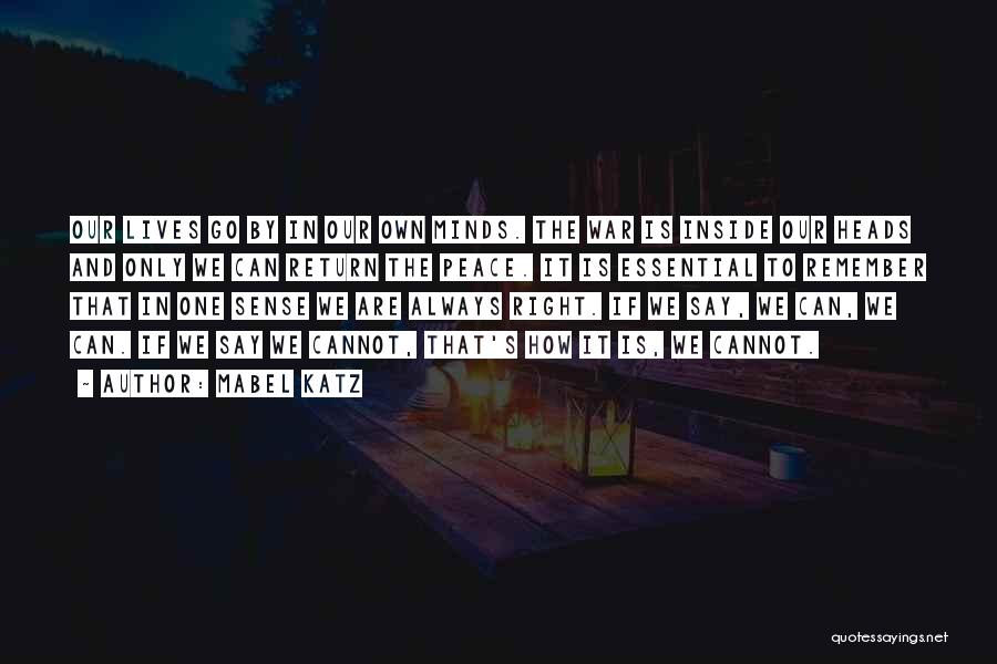 Mabel Katz Quotes: Our Lives Go By In Our Own Minds. The War Is Inside Our Heads And Only We Can Return The
