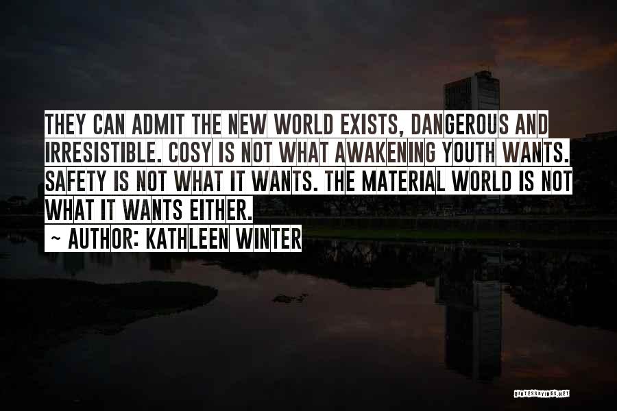 Kathleen Winter Quotes: They Can Admit The New World Exists, Dangerous And Irresistible. Cosy Is Not What Awakening Youth Wants. Safety Is Not