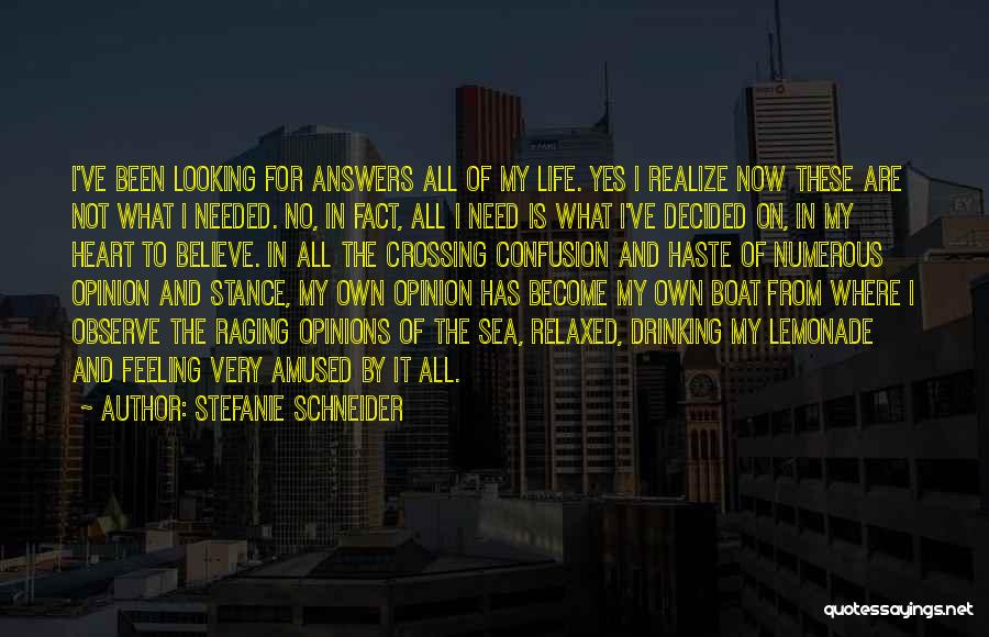 Stefanie Schneider Quotes: I've Been Looking For Answers All Of My Life. Yes I Realize Now These Are Not What I Needed. No,