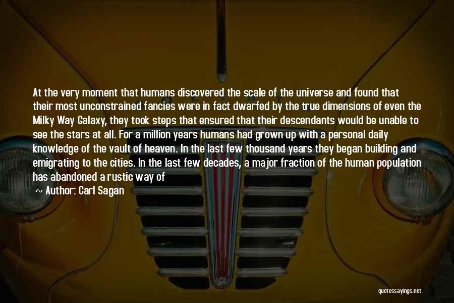 Carl Sagan Quotes: At The Very Moment That Humans Discovered The Scale Of The Universe And Found That Their Most Unconstrained Fancies Were