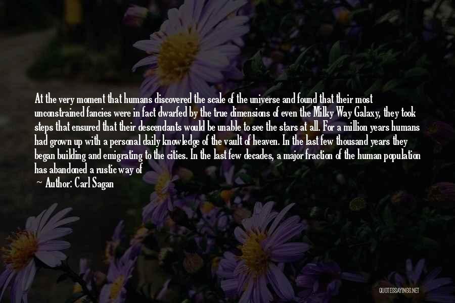 Carl Sagan Quotes: At The Very Moment That Humans Discovered The Scale Of The Universe And Found That Their Most Unconstrained Fancies Were