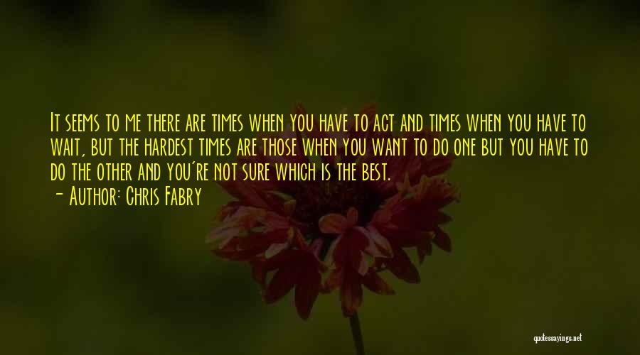 Chris Fabry Quotes: It Seems To Me There Are Times When You Have To Act And Times When You Have To Wait, But