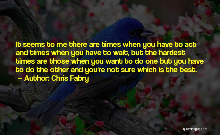 Chris Fabry Quotes: It Seems To Me There Are Times When You Have To Act And Times When You Have To Wait, But