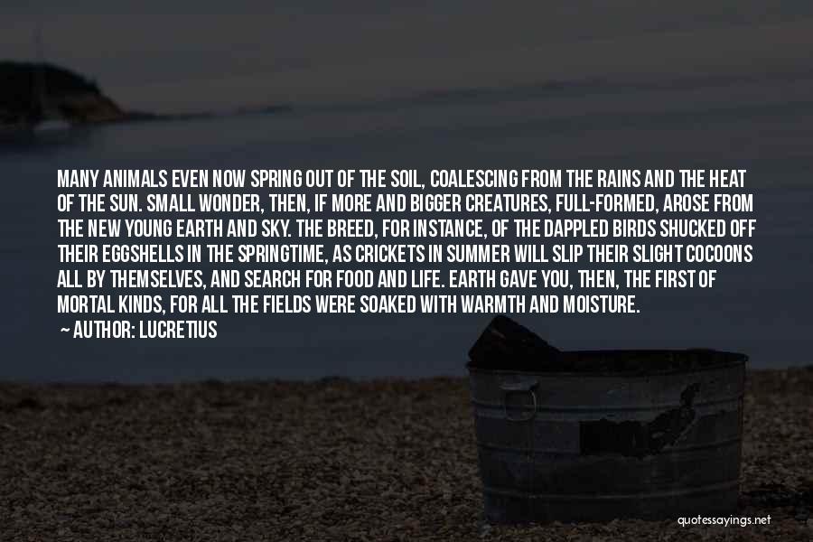 Lucretius Quotes: Many Animals Even Now Spring Out Of The Soil, Coalescing From The Rains And The Heat Of The Sun. Small