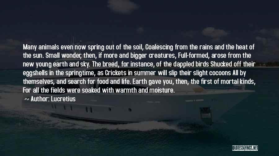 Lucretius Quotes: Many Animals Even Now Spring Out Of The Soil, Coalescing From The Rains And The Heat Of The Sun. Small