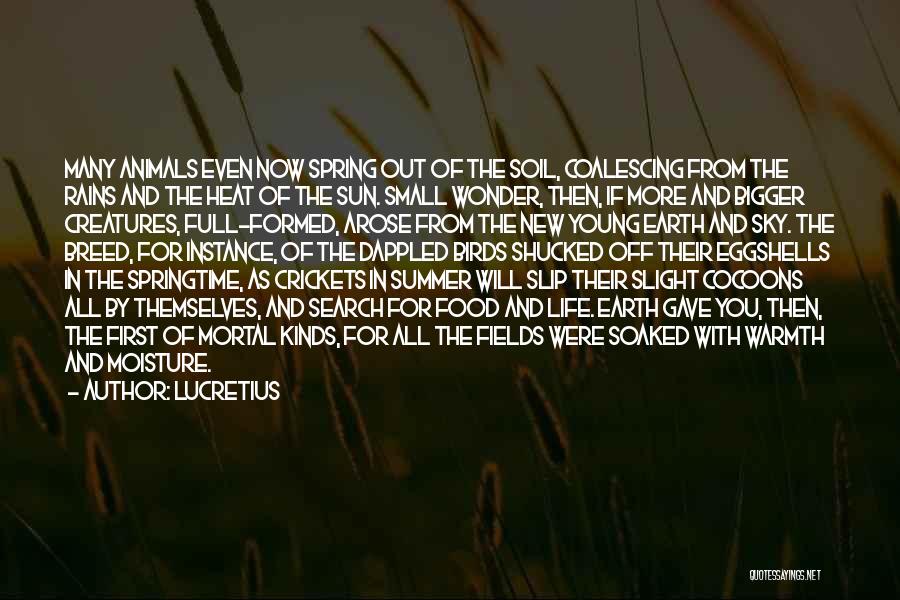 Lucretius Quotes: Many Animals Even Now Spring Out Of The Soil, Coalescing From The Rains And The Heat Of The Sun. Small