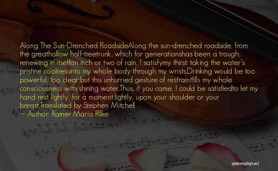 Rainer Maria Rilke Quotes: Along The Sun-drenched Roadsidealong The Sun-drenched Roadside, From The Greathollow Half-treetrunk, Which For Generationshas Been A Trough, Renewing In Itselfan