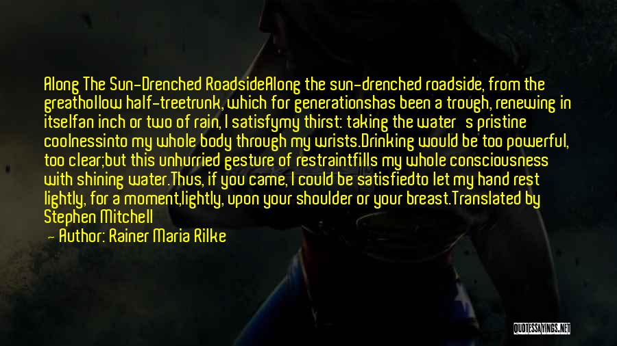 Rainer Maria Rilke Quotes: Along The Sun-drenched Roadsidealong The Sun-drenched Roadside, From The Greathollow Half-treetrunk, Which For Generationshas Been A Trough, Renewing In Itselfan