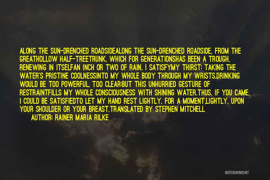 Rainer Maria Rilke Quotes: Along The Sun-drenched Roadsidealong The Sun-drenched Roadside, From The Greathollow Half-treetrunk, Which For Generationshas Been A Trough, Renewing In Itselfan