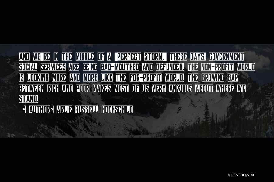 Arlie Russell Hochschild Quotes: And We're In The Middle Of A 'perfect Storm.' These Days, Government Social Services Are Being Bad-mouthed And Defunded. The