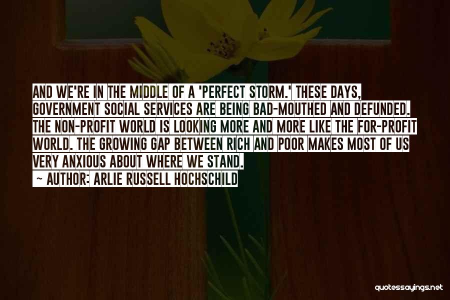 Arlie Russell Hochschild Quotes: And We're In The Middle Of A 'perfect Storm.' These Days, Government Social Services Are Being Bad-mouthed And Defunded. The