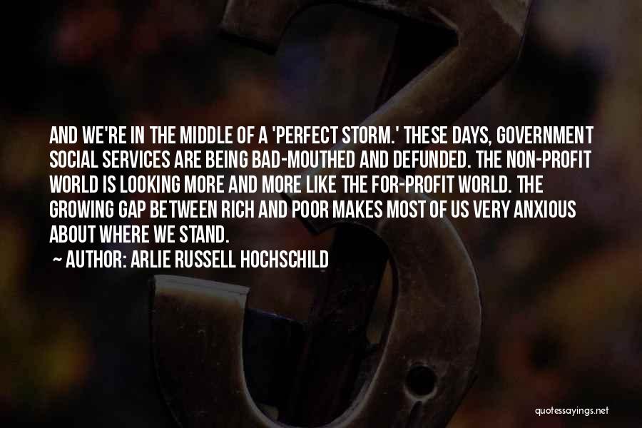 Arlie Russell Hochschild Quotes: And We're In The Middle Of A 'perfect Storm.' These Days, Government Social Services Are Being Bad-mouthed And Defunded. The