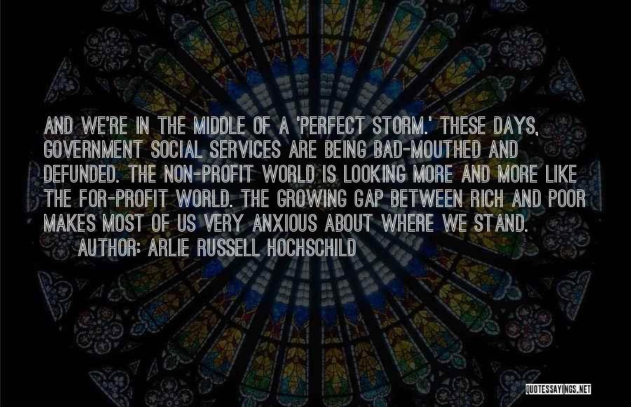 Arlie Russell Hochschild Quotes: And We're In The Middle Of A 'perfect Storm.' These Days, Government Social Services Are Being Bad-mouthed And Defunded. The