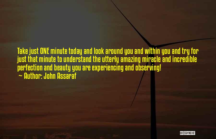 John Assaraf Quotes: Take Just One Minute Today And Look Around You And Within You And Try For Just That Minute To Understand