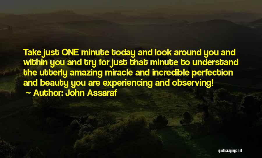 John Assaraf Quotes: Take Just One Minute Today And Look Around You And Within You And Try For Just That Minute To Understand